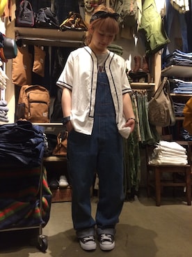 「ベースボールシャツ」｜「アイテム（サロペット/オーバーオール）」を使った、SUNSET立川さん（レディース・158cm）の春コーディネート
