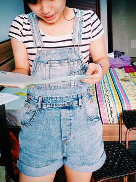 「MONKI（モンキ）のアイテム（サロペット/オーバーオール）」を使った、manyuen chungさん（レディース・157cm）の夏コーディネート