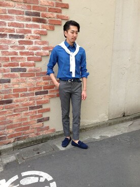 「アイテム（その他シューズ、ブルー系）」を使った、ABAHOUSE LASTWORD原宿店さん（メンズ・180cm）の春コーディネート