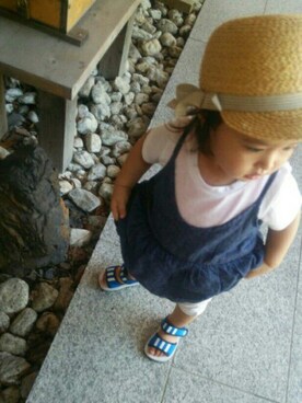 「GLOBAL WORK（グローバルワーク）のアイテム（チュニック）」を使った、RINKOさん（キッズ・80cm）の夏コーディネート