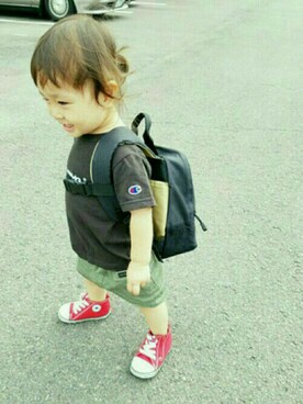 「abcd（ナシ）のアイテム（バッグ）」を使った、RINKOさん（キッズ・80cm）の夏コーディネート