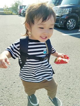 「abcd（ナシ）のアイテム（バッグ）」を使った、RINKOさん（キッズ・80cm）の夏コーディネート