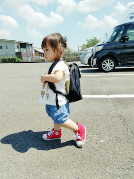 「abcd（ナシ）のアイテム（バッグ）」を使った、RINKOさん（キッズ・80cm）の秋コーディネート