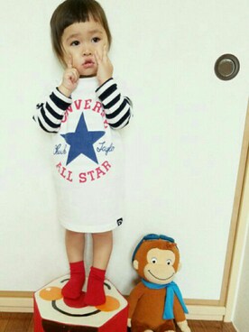 「CONVERSE（コンバース）のアイテム（ワンピース/ドレス）」を使った、RINKOさん（キッズ・80cm）の秋コーディネート