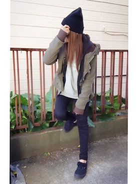 「MOUSSY（マウジー）のアイテム（モッズコート）」を使った、nyaobuさん（レディース・164cm）の冬コーディネート
