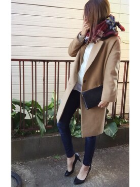 「JEANASIS（ジーナシス）のアイテム（チェスターコート）」を使った、nyaobuさん（レディース・164cm）の冬コーディネート
