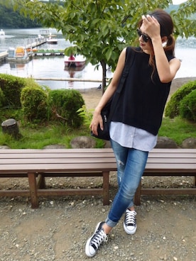 「EMODA COSMETICS（エモダ コスメティクス）のアイテム（ファンデーション）」を使った、nyaobuさん（レディース・164cm）の夏コーディネート