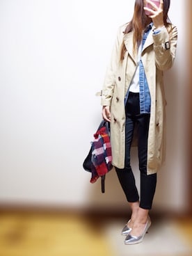 「シルバーパンプス」｜「アイテム（トレンチコート）」を使った、nyaobuさん（レディース・164cm）の春コーディネート