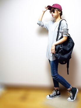 「Ungrid（アングリッド）のインディゴフレイドヘムストスリ（デニムパンツ）」を使った、nyaobuさん（レディース・164cm）の夏コーディネート