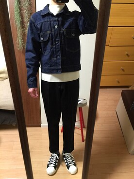 「HYKE」｜「アイテム（デニムジャケット）」を使った、しんしんさん（メンズ・158cm）の春コーディネート