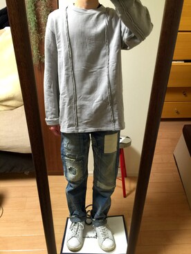 「Martin Margiela」｜「アイテム（スウェット）」を使った、しんしんさん（メンズ・158cm）の春コーディネート