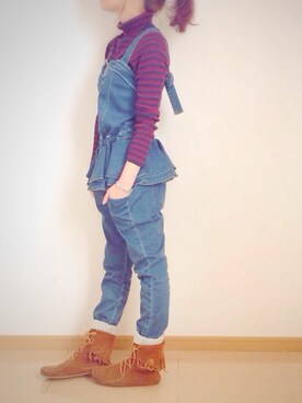 「made in HEAVEN（メイドインヘブン）のアイテム（つなぎ/オールインワン）」を使った、B♡nさん（レディース・154cm）の冬コーディネート