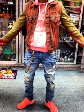 「distressed」｜「アイテム（ジャケット/アウター）」を使った、Lupeさん（メンズ・173cm）の夏コーディネート