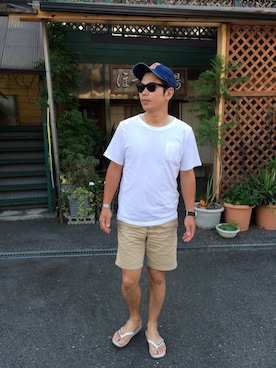 「Tシャツ 白」｜だか村さん（メンズ・169cm）の夏コーディネート