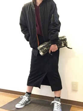 「ワインレッド」｜「アイテム（MA-1）」を使った、ias_on_10さん（レディース・157cm）の秋コーディネート