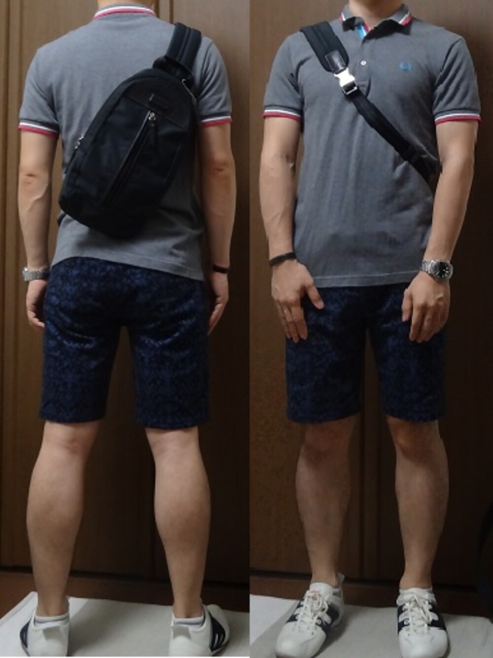 ポロシャツ、その他パンツ、ホワイト系のスニーカーを着用したメンズの夏コーディネートの1枚目の写真