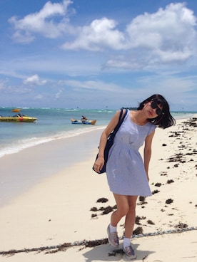 「Abercrombie&Fitch（アバークロンビーアンドフィッチ）のアイテム（トートバッグ）」を使った、Miyoさん（レディース・157cm）の夏コーディネート