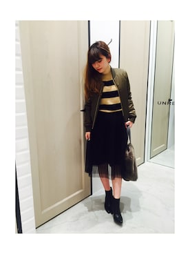 「UNRELISH」｜「アイテム（MA-1）」を使った、elliyさん（レディース・158cm）の秋コーディネート