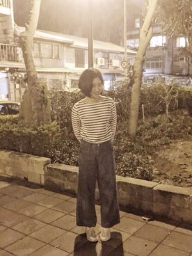 「MUJI」｜「アイテム（スウェット）」を使った、Ann Chenさん（レディース・165cm）の春コーディネート