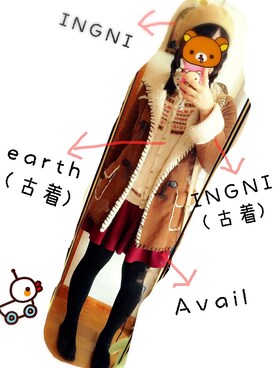「アイテム（ムートンコート）」を使った、ちーくまさん（レディース・163cm・10代）の冬コーディネート