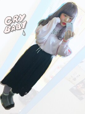 「黒×ピンク」｜「アイテム（スウェット）」を使った、♡URARA♡さん（レディース・160cm）の春コーディネート