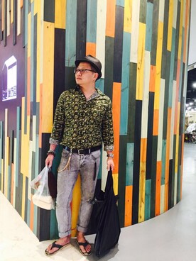 「A BATHING APE（アベイシングエイプ）のアイテム（ビーチサンダル）」を使った、KvKangさん（メンズ・170cm）の秋コーディネート