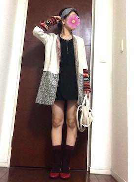 「柄×柄」｜「アイテム（ノーカラージャケット）」を使った、ちょよさん（レディース・162cm）の秋コーディネート