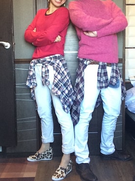 「ピンクニット」｜ちょよさん（レディース・162cm）の冬コーディネート