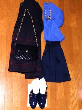 「blue」｜「アイテム（ノーカラージャケット）」を使った、BeryAさん（レディース・154cm）の冬コーディネート