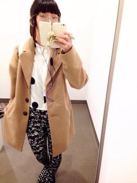 「earth music&ecology（アースミュージックアンドエコロジー）のアイテム（チェスターコート、ベージュ系）」を使った、†さやかさん（レディース・158cm）の冬コーディネート