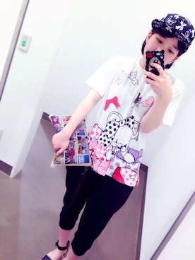 「monomania（モノマニア）のアイテム（Tシャツ/カットソー、ホワイト系）」を使った、†さやかさん（レディース・158cm）の春コーディネート