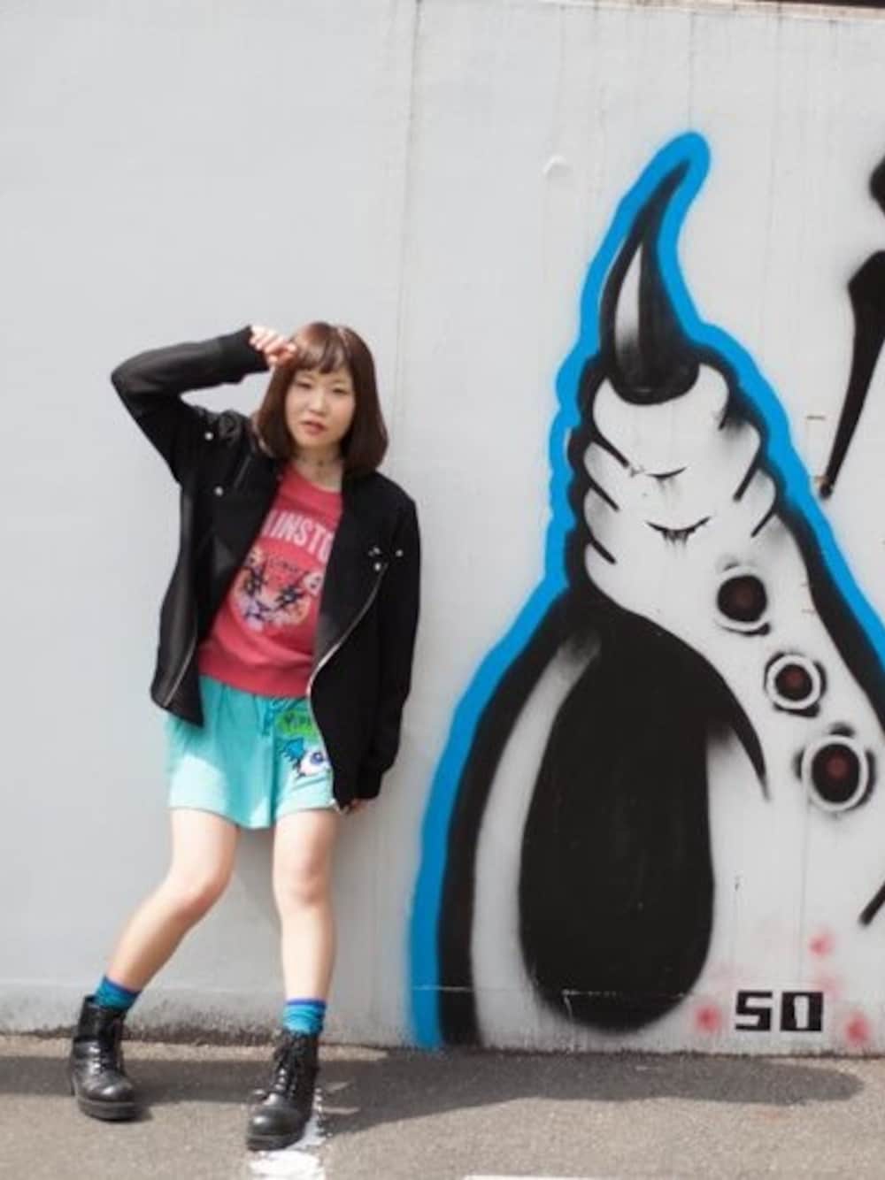 「Candy Stripper、ポートレート、仙台、WEGO」｜「Candy Stripperのアイテム（Tシャツ/カットソー、ピンク系）」を使った、りゅんまゆぺれすとろいかさん（レディース・157cm）の夏コーディネートの1枚目の写真