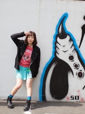 「Candy Stripper」｜「アイテム（ライダースジャケット）」を使った、りゅんまゆぺれすとろいかさん（レディース・157cm）の夏コーディネート