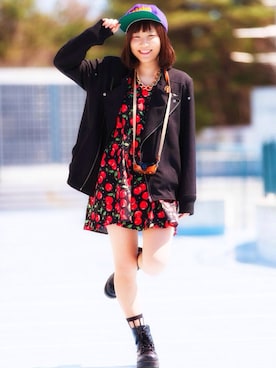 「仙台」｜「アイテム（ライダースジャケット）」を使った、りゅんまゆぺれすとろいかさん（レディース・157cm）の夏コーディネート