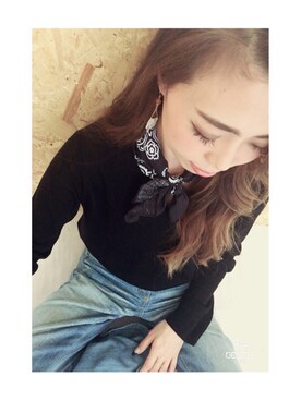 「H&M（エイチ・アンド・エム）のアイテム（ニット/セーター、ブラック系）」を使った、yumiさん（レディース・158cm）の春コーディネート