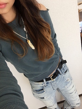 「LILY BROWN（リリーブラウン）のアイテム（スウェット、グリーン系）」を使った、yumiさん（レディース・158cm）の春コーディネート