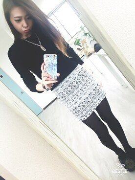 「Bershka（ベルシュカ）のアイテム（スカート、ホワイト系）」を使った、yumiさん（レディース・158cm）の春コーディネート