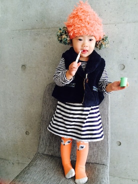 「アイテム（タイツ/ストッキング、オレンジ系）」を使った、ゆんすさん（キッズ・80cm）の冬コーディネート