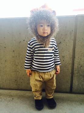 「ボーダーTシャツ」｜ゆんすさん（キッズ・80cm）の春コーディネート