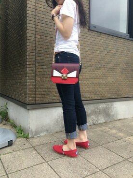 「ZARA（ザラ）のアイテム（ショルダーバッグ、レッド系）」を使った、KsMさん（レディース・153cm）の夏コーディネート