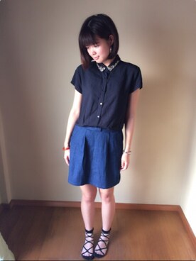 「GLOBAL WORK（グローバルワーク）のアイテム（シャツ/ブラウス、ブラック系）」を使った、heＫiさん（レディース・167cm）の夏コーディネート