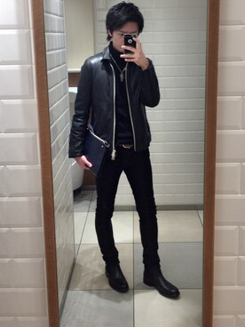 「シップス」｜「アイテム（ライダースジャケット）」を使った、こなけさん（メンズ・181cm）の秋コーディネート