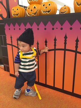 「アイテム（ニットキャップ/ビーニー、ブルー系）」を使った、ayakaさん（キッズ・80cm）の秋コーディネート