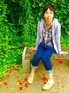 「シャツ×パーカー」｜「アイテム（アクセサリー）」を使った、ゆごさん（レディース・159cm）の夏コーディネート