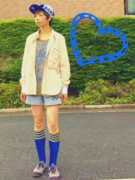「UNDEFEATED （アンディフィーテッド）のアイテム（キャップ）」を使った、ゆごさん（レディース・159cm）の夏コーディネート