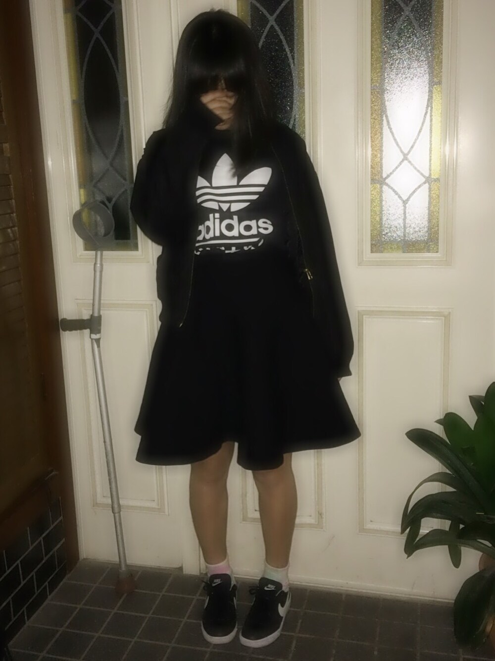 「MA-1、NIKE、adidas、ブラック」｜「GUのアイテム（ブルゾン、ブラック系）」を使った、キヨハラさん（レディース・152cm）の冬コーディネートの1枚目の写真