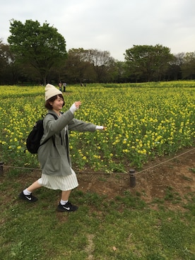 「くつした」｜「アイテム（ダウンジャケット/コート）」を使った、midori.さん（レディース・153cm）の春コーディネート