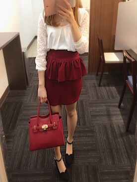 「ボルドー×ホワイト」｜Saeさん（レディース・161cm）の秋コーディネート
