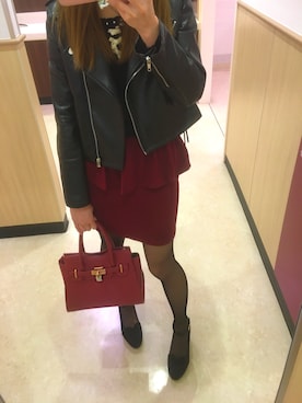 「EVRIS（エヴリス）のアイテム（ライダースジャケット）」を使った、Saeさん（レディース・161cm）の秋コーディネート
