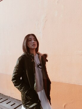 「PULL&BEAR（プルアンドベア）のアイテム（チェスターコート）」を使った、Carol Toさん（レディース・170cm）の冬コーディネート